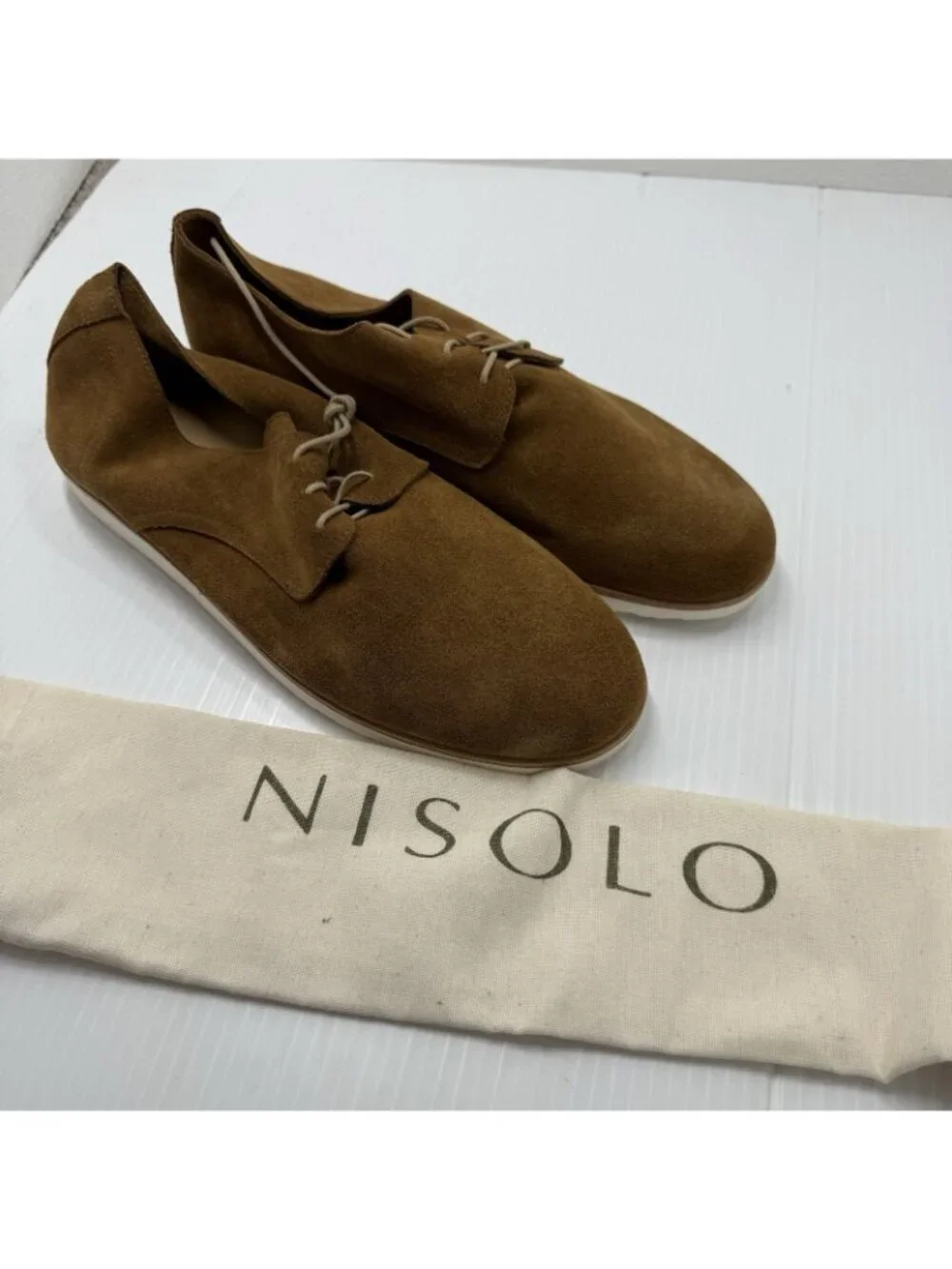 Nisolo Lightweight Flex Derby 9 Tan Suede Oxford Packable Travel Ethical NIB
